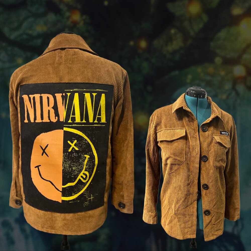 Nirvana Smiley upcycled Corduroy Shacket (Jason Maxwell) – Size M